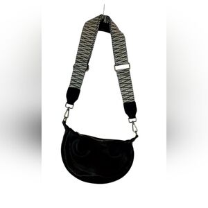 Anthropologie Half MoonBlack Crossbody Bag with Textured Strap